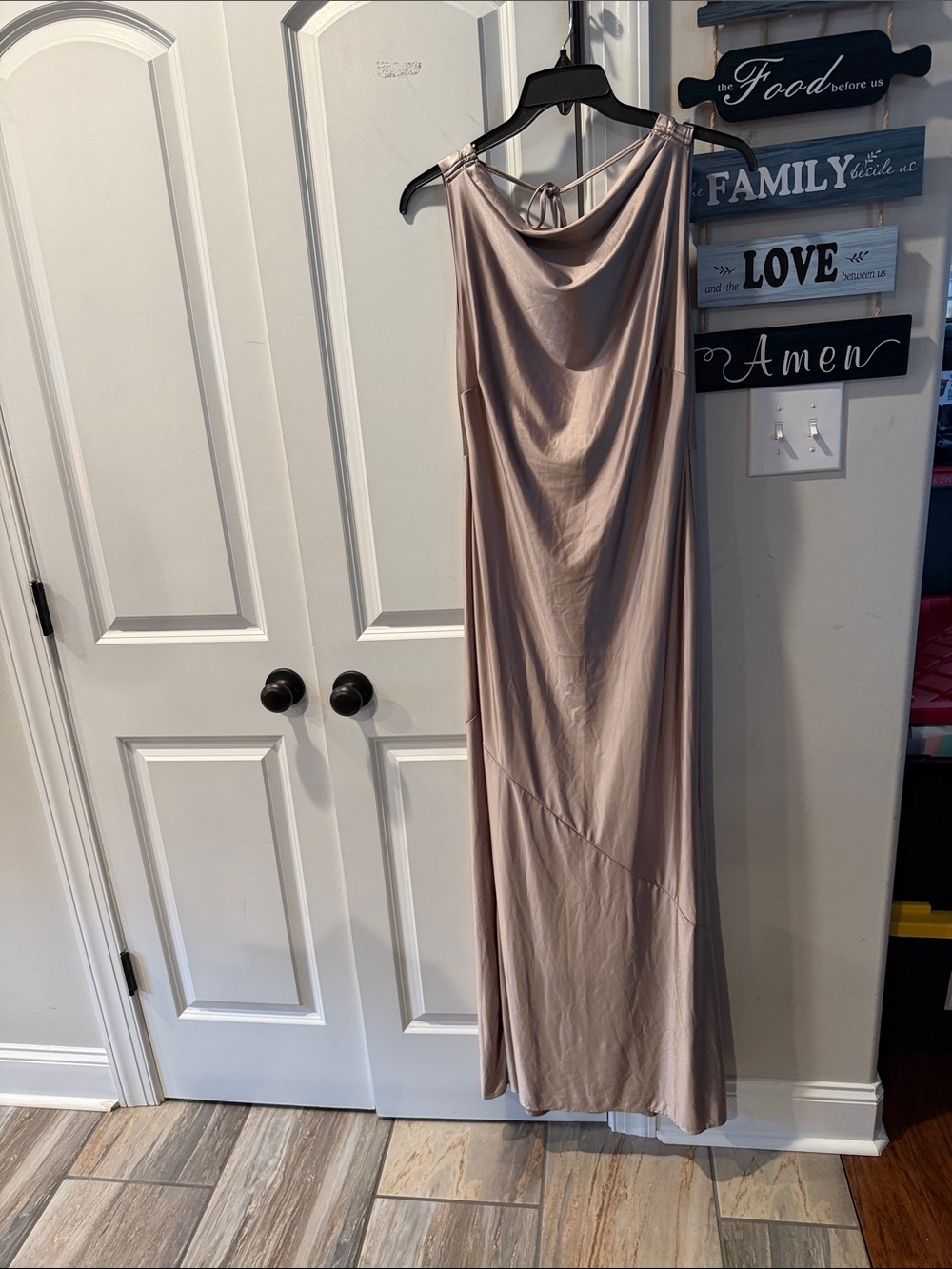 Satin Cowl Neck Maxi Dress in Dusty Taupe